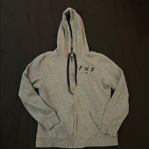 Gray Zip-Up Hoodie with Black Drawstrings